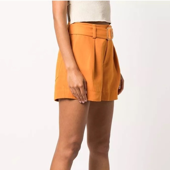 VINCE Belted Twill Linen-blend Short In Burnt Orange - Picture 3 of 12